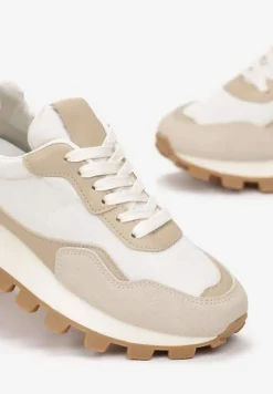 Beżowe Sneakersy przed Kostkę na Grubej Podeszwie Kapprine