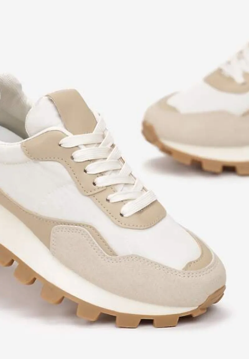 Beżowe Sneakersy przed Kostkę na Grubej Podeszwie Kapprine