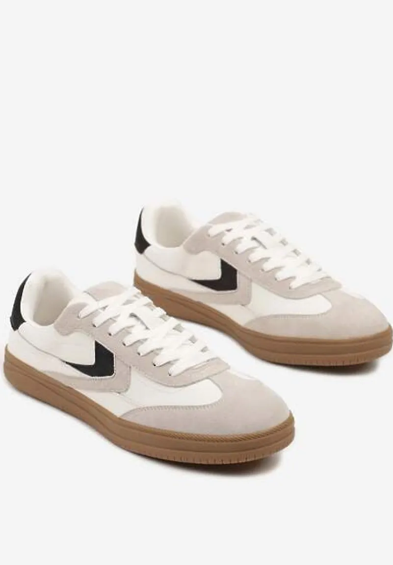 Beżowe Sneakersy Skórzane w Stylu Tenisówek z Geometrycznym Motywem Erisane