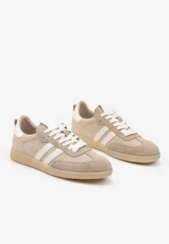 Beżowe Sneakersy Skórzane z Ozdobnymi Paskami Naniella
