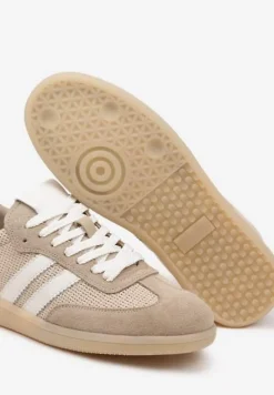 Beżowe Sneakersy Skórzane z Ozdobnymi Paskami Naniella