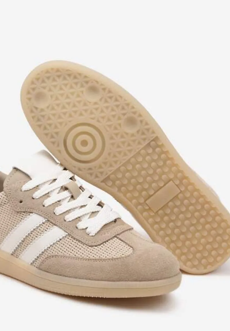 Beżowe Sneakersy Skórzane z Ozdobnymi Paskami Naniella