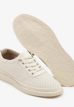 Beżowe Sneakersy Skórzane z Perforacją i Ozdobą Neorielina