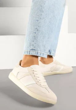 Beżowe Sneakersy Sportowe przed Kostkę z Ozdobnymi Paskami Zonevia