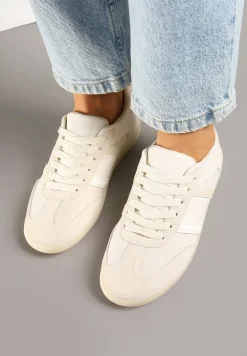 Beżowe Sneakersy Sportowe przed Kostkę z Ozdobnymi Paskami Zonevia