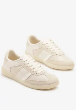 Beżowe Sneakersy Sportowe przed Kostkę z Ozdobnymi Paskami Zonevia