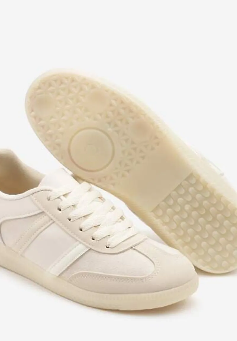 Beżowe Sneakersy Sportowe przed Kostkę z Ozdobnymi Paskami Zonevia