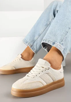 Beżowe Sneakersy Tenisówki Ozdobione Paskami Falaviela