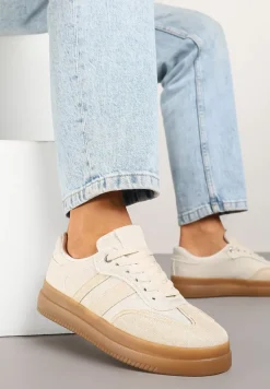 Beżowe Sneakersy Tenisówki Ozdobione Paskami Falaviela