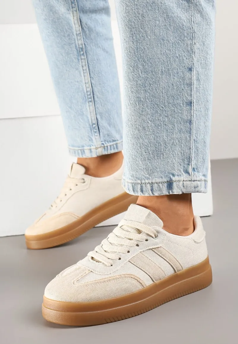 Beżowe Sneakersy Tenisówki Ozdobione Paskami Falaviela