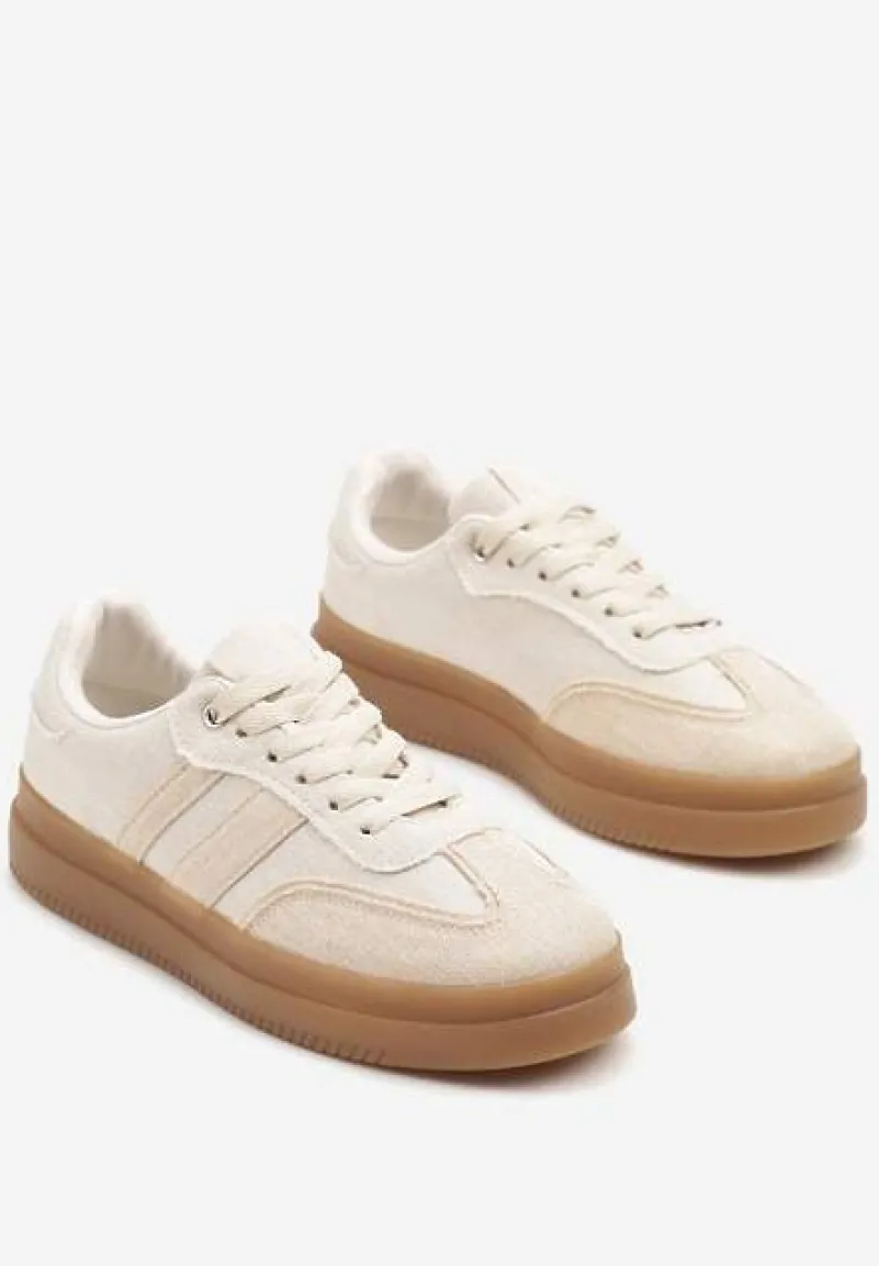 Beżowe Sneakersy Tenisówki Ozdobione Paskami Falaviela