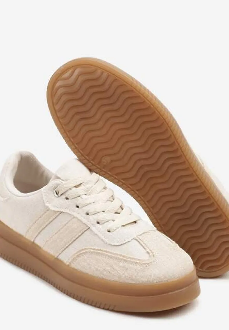 Beżowe Sneakersy Tenisówki Ozdobione Paskami Falaviela