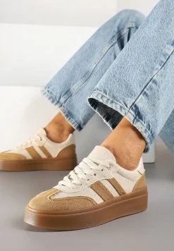 Beżowe Sneakersy Tenisówki na Kauczukowej Podeszwie Ardisora