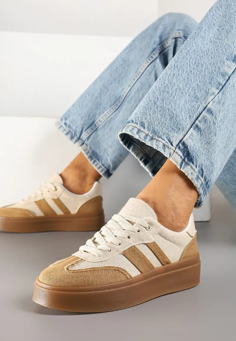 Beżowe Sneakersy Tenisówki na Kauczukowej Podeszwie Ardisora