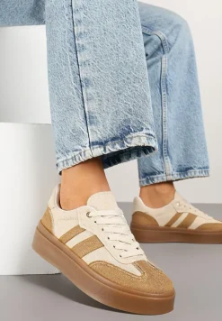 Beżowe Sneakersy Tenisówki na Kauczukowej Podeszwie Ardisora