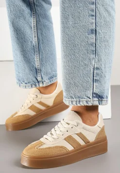 Beżowe Sneakersy Tenisówki na Kauczukowej Podeszwie Ardisora