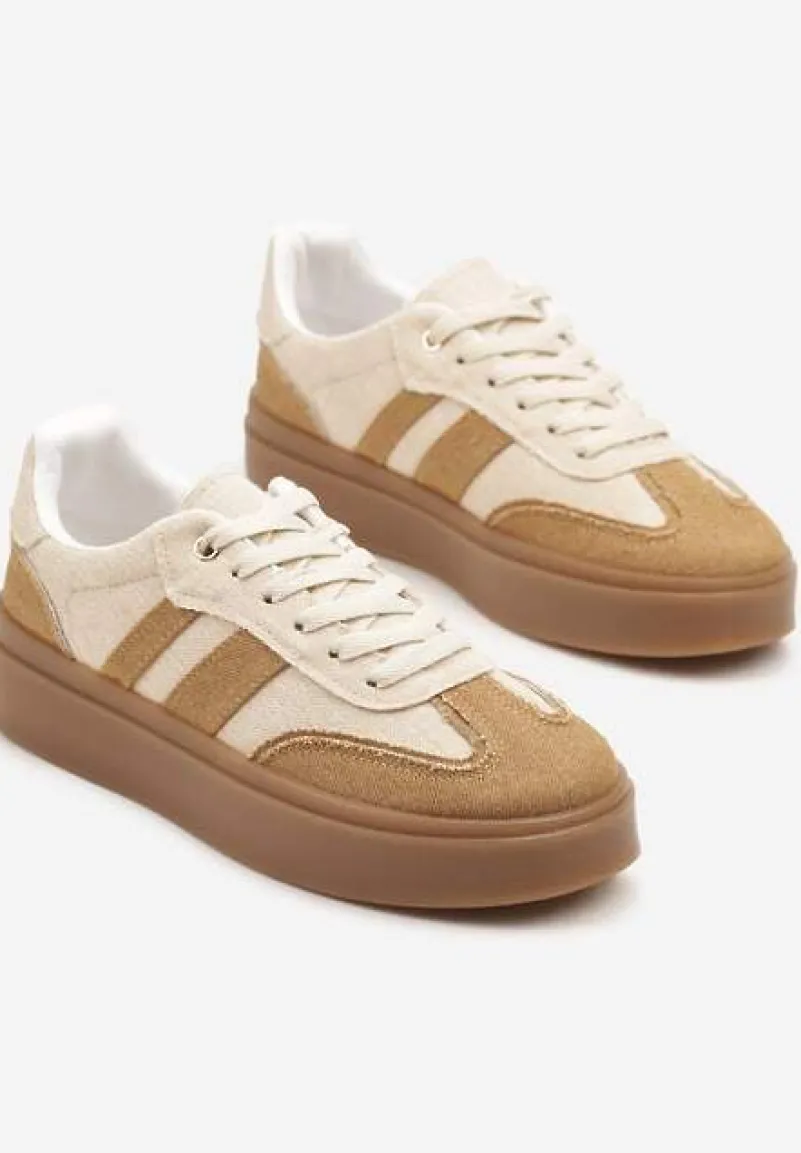 Beżowe Sneakersy Tenisówki na Kauczukowej Podeszwie Ardisora