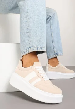 Beżowe Sneakersy Typu Kultowe Tenisówki na Platformie Redoreve