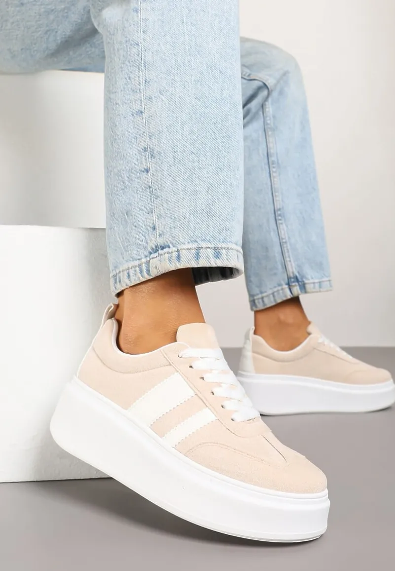 Beżowe Sneakersy Typu Kultowe Tenisówki na Platformie Redoreve