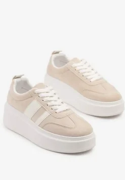 Beżowe Sneakersy Typu Kultowe Tenisówki na Platformie Redoreve