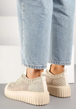 Beżowe Sneakersy Vices na Platformie z Ażurową Cholewką Lumerise