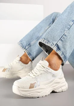 Beżowe Sneakersy Vices na Platformie Ozdobione Tłoczeniem Natiselle