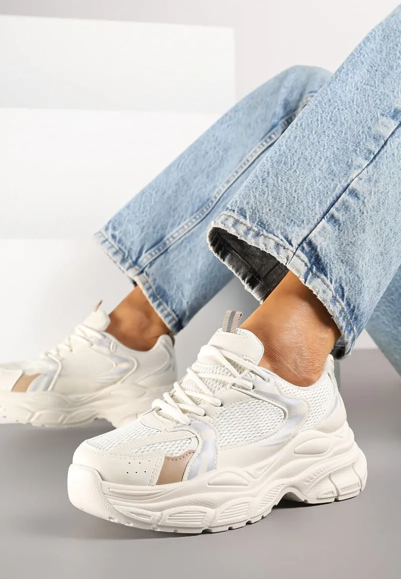 Beżowe Sneakersy Vices na Platformie Ozdobione Tłoczeniem Natiselle