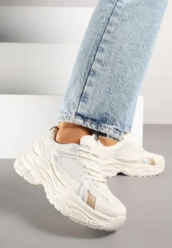 Beżowe Sneakersy Vices na Platformie Ozdobione Tłoczeniem Natiselle