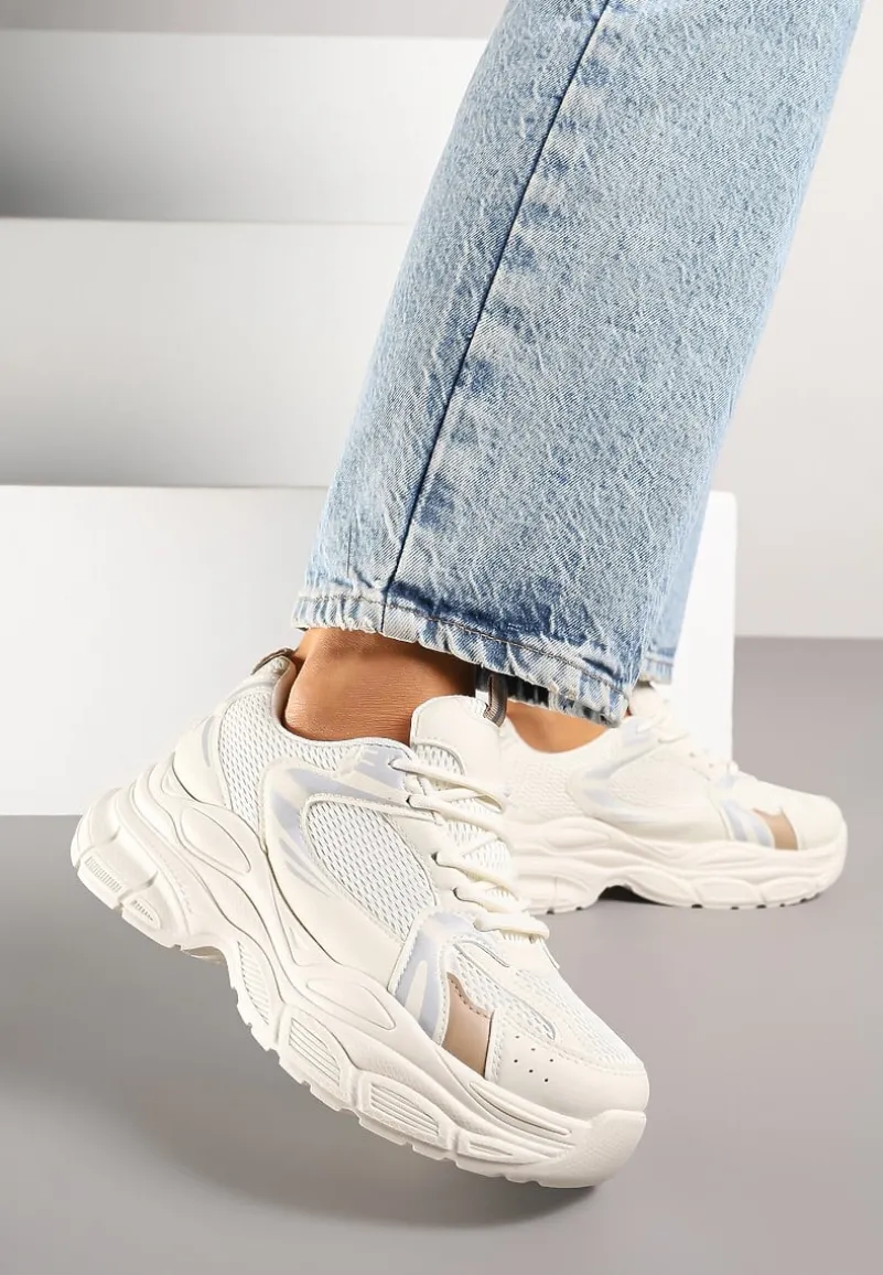 Beżowe Sneakersy Vices na Platformie Ozdobione Tłoczeniem Natiselle