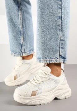 Beżowe Sneakersy Vices na Platformie Ozdobione Tłoczeniem Natiselle