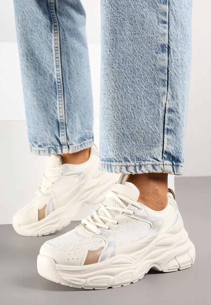 Beżowe Sneakersy Vices na Platformie Ozdobione Tłoczeniem Natiselle