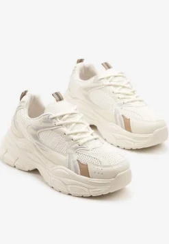 Beżowe Sneakersy Vices na Platformie Ozdobione Tłoczeniem Natiselle