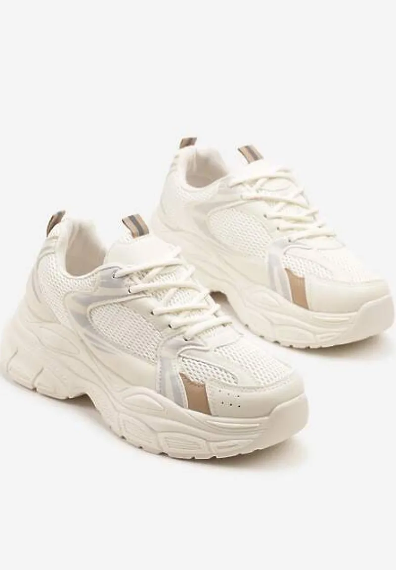 Beżowe Sneakersy Vices na Platformie Ozdobione Tłoczeniem Natiselle