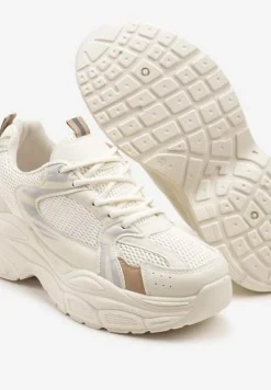 Beżowe Sneakersy Vices na Platformie Ozdobione Tłoczeniem Natiselle