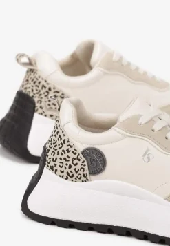 Beżowe Sneakersy Vices na Platformie Ozdobione Naszywką i Panterką Selothiel