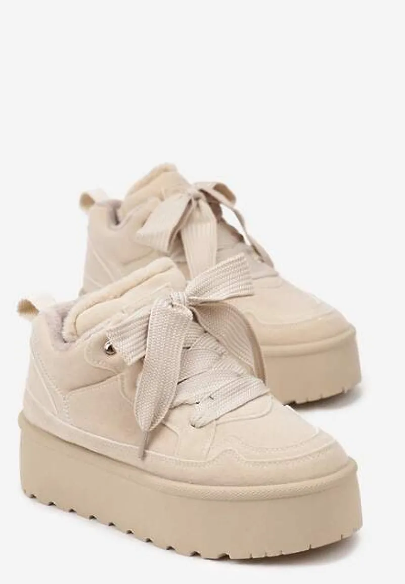 Beżowe Sneakersy Vices Stylizowane na Śniegowce na Platformie Obszyte Futerkiem Naleris