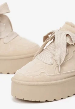 Beżowe Sneakersy Vices Stylizowane na Śniegowce na Platformie Obszyte Futerkiem Naleris