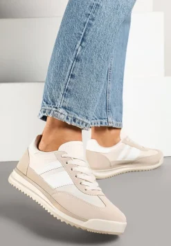 Beżowe Sneakersy w Stylu Kultowych Tenisówek z Przeszyciami Lelluria