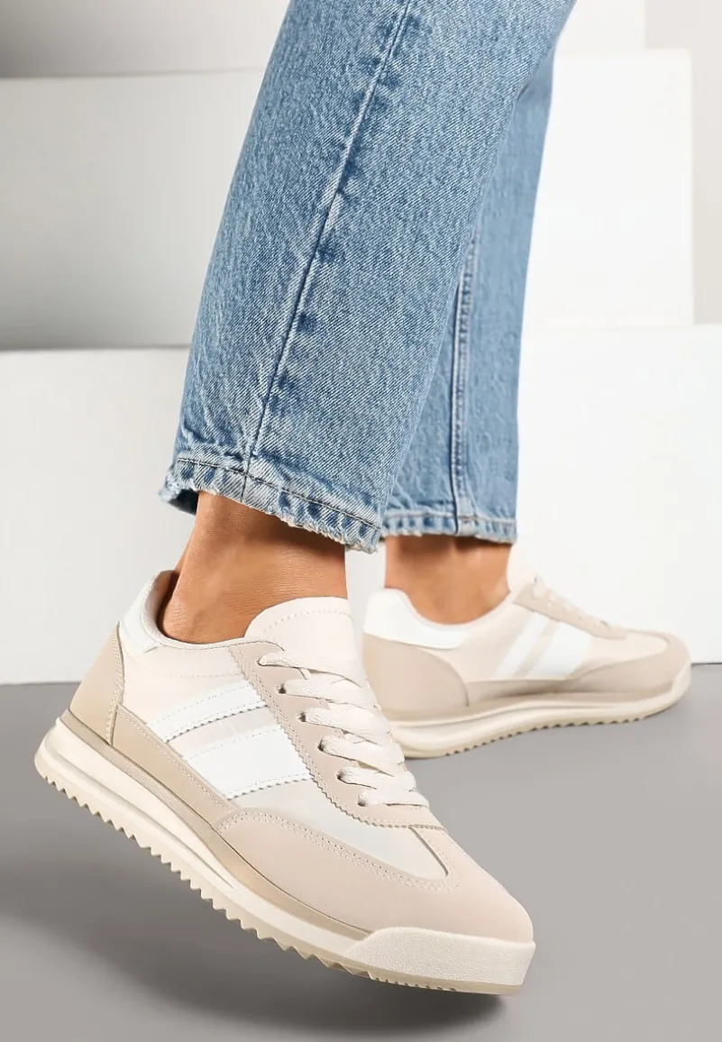 Beżowe Sneakersy w Stylu Kultowych Tenisówek z Przeszyciami Lelluria