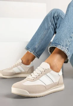 Beżowe Sneakersy w Stylu Kultowych Tenisówek z Przeszyciami Lelluria