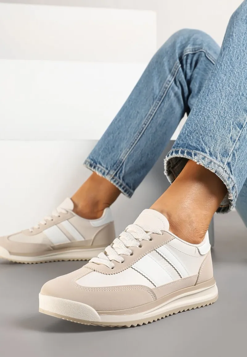 Beżowe Sneakersy w Stylu Kultowych Tenisówek z Przeszyciami Lelluria