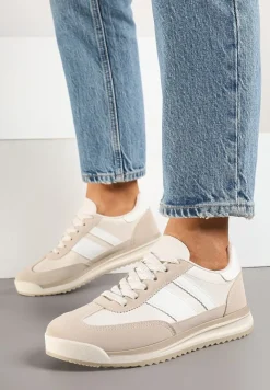 Beżowe Sneakersy w Stylu Kultowych Tenisówek z Przeszyciami Lelluria