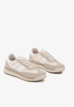 Beżowe Sneakersy w Stylu Kultowych Tenisówek z Przeszyciami Lelluria