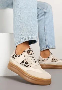 Beżowe Sneakersy w Stylu Kultowych Tenisówek w Panterkę Alumaya