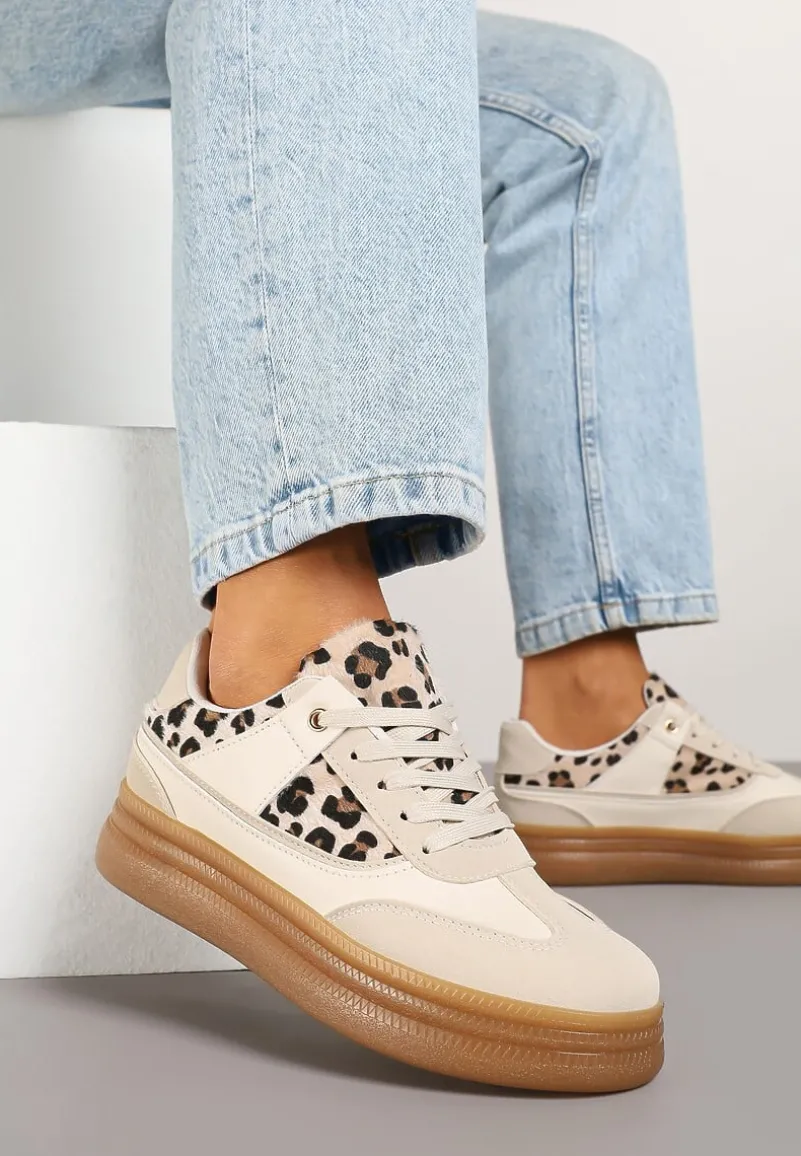 Beżowe Sneakersy w Stylu Kultowych Tenisówek w Panterkę Alumaya