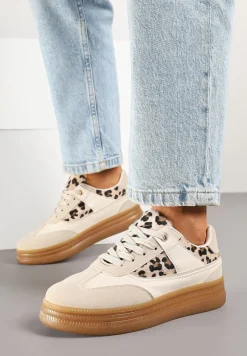 Beżowe Sneakersy w Stylu Kultowych Tenisówek w Panterkę Alumaya