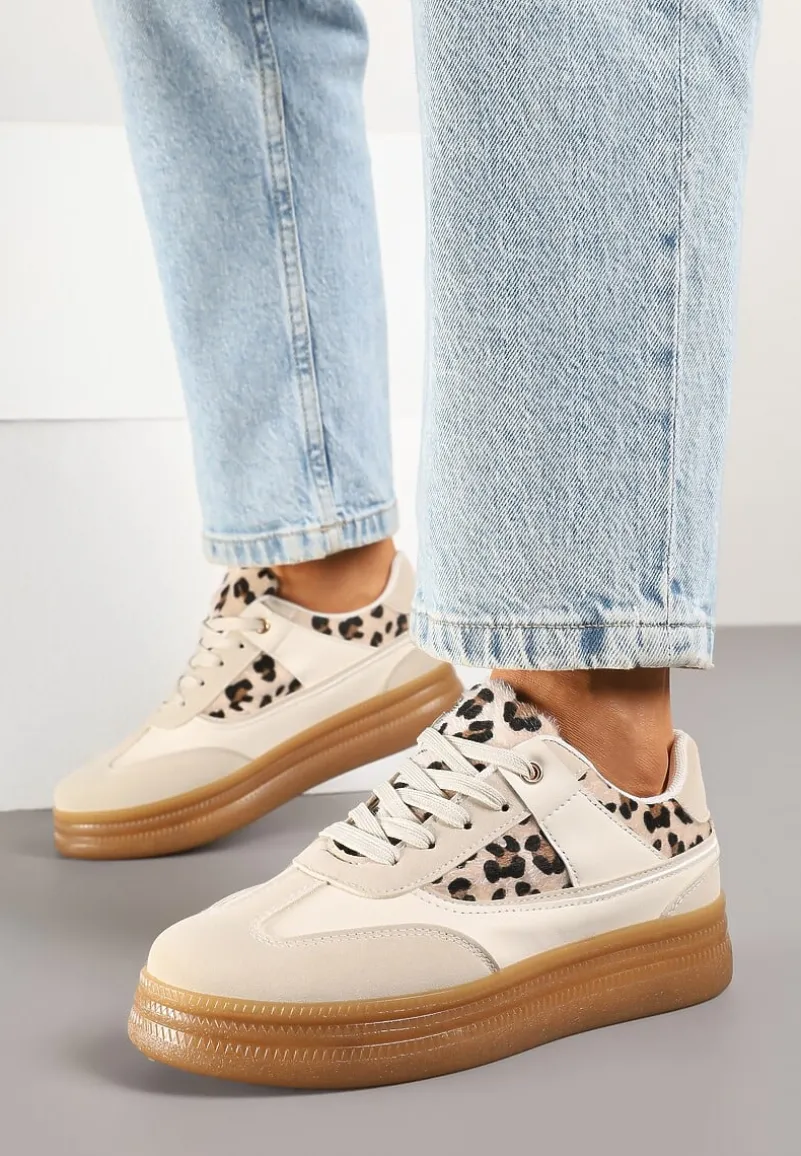 Beżowe Sneakersy w Stylu Kultowych Tenisówek w Panterkę Alumaya