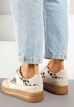 Beżowe Sneakersy w Stylu Kultowych Tenisówek w Panterkę Alumaya