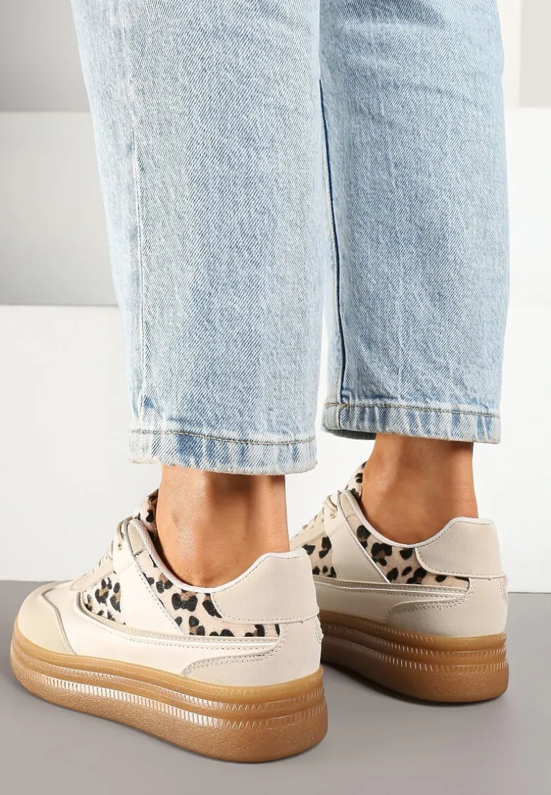 Beżowe Sneakersy w Stylu Kultowych Tenisówek w Panterkę Alumaya