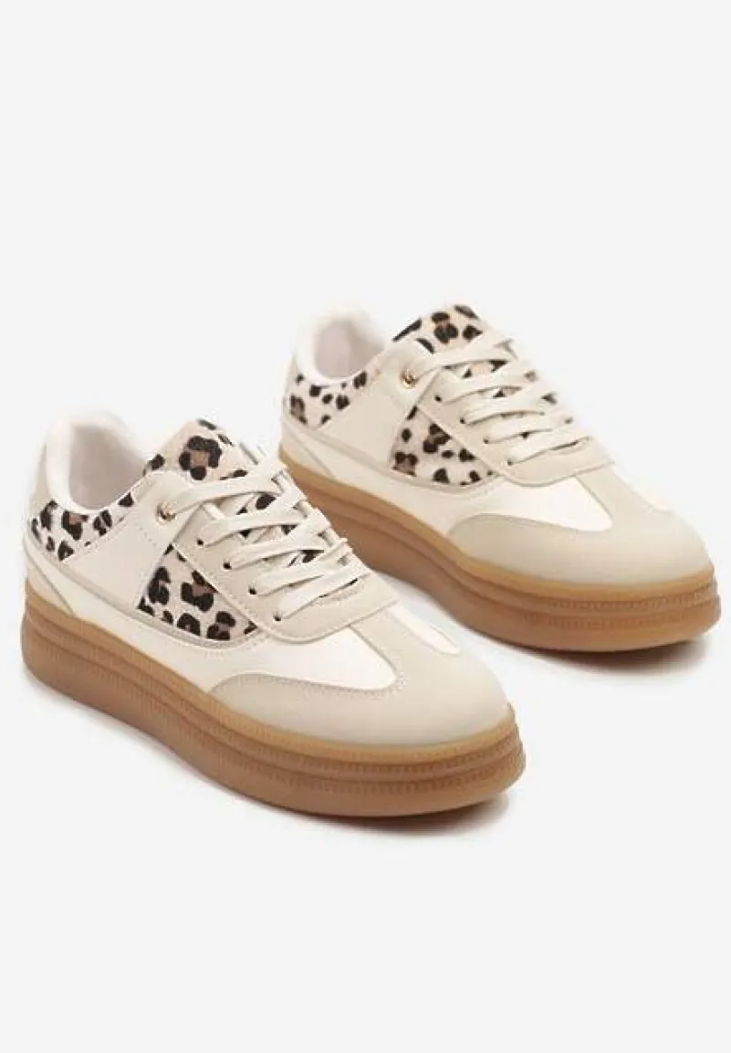Beżowe Sneakersy w Stylu Kultowych Tenisówek w Panterkę Alumaya
